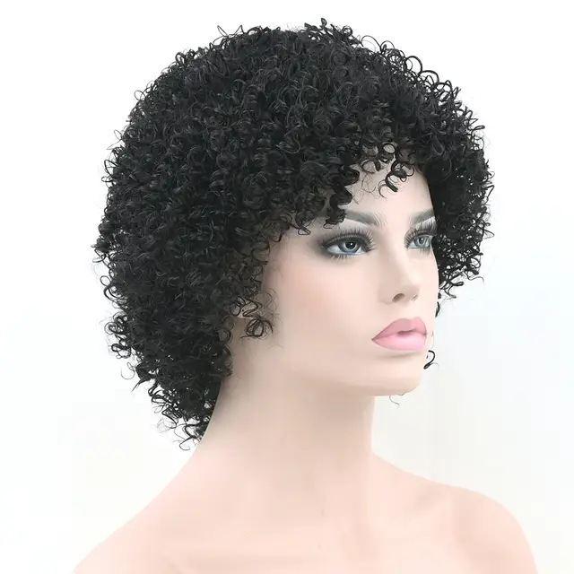 Soowee Short Curly Natural Black Synthetic Hair Wig For Black