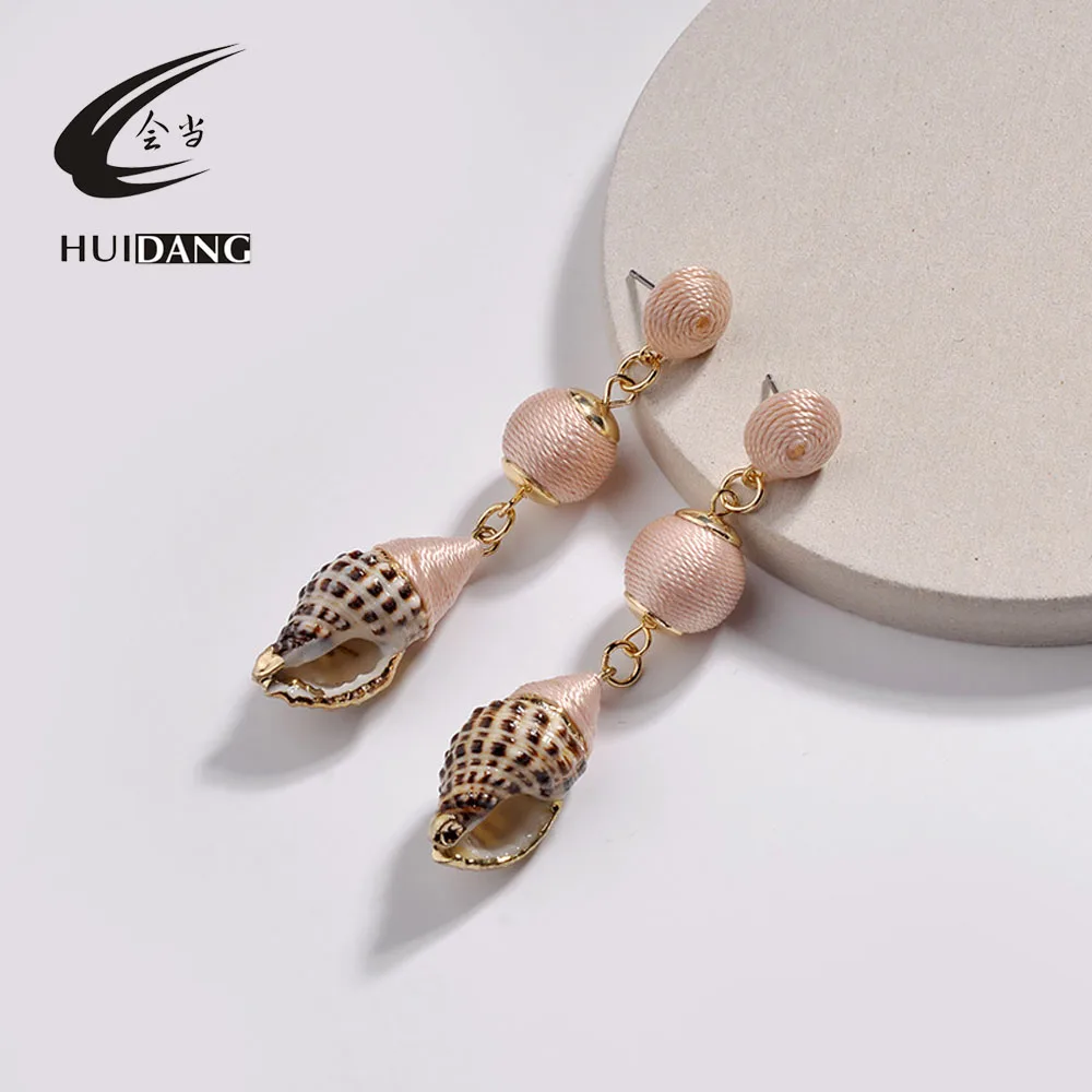 2018 European jewelry of thread balls conch dangle earring with natural