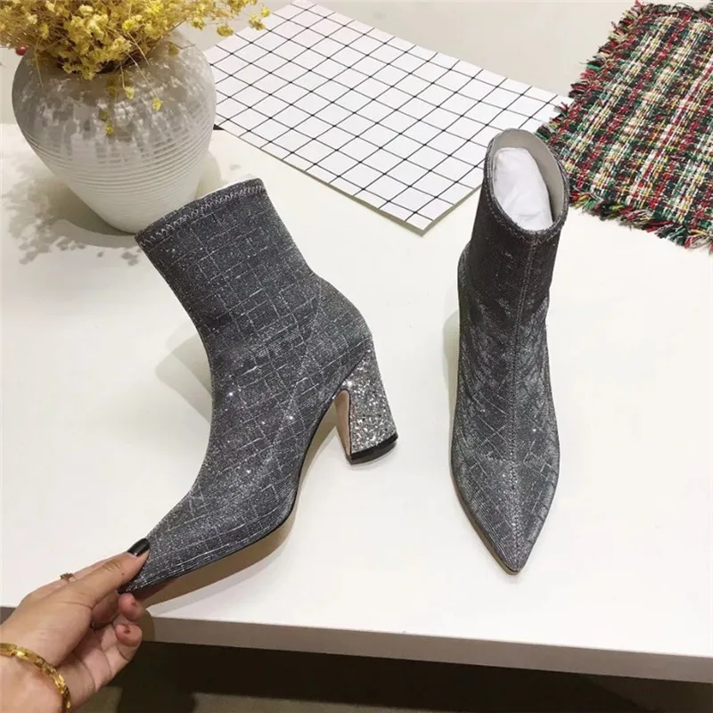 Invierno Cuadrado Moda Tobillo As Otoño Tacón Bling Mujeres Pic as Señora Zapatos Las Pic Botas Mujer Genuino De Nuevo Cuero Encaje Moto XUxqwv0O