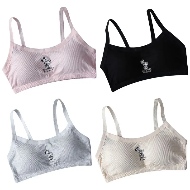 

Student Girl Spaghetti Straps Training Bra Underwear Cute Cartoon Zebra Planet Animal Print Bralette Thread Ribbed Wireless Vest