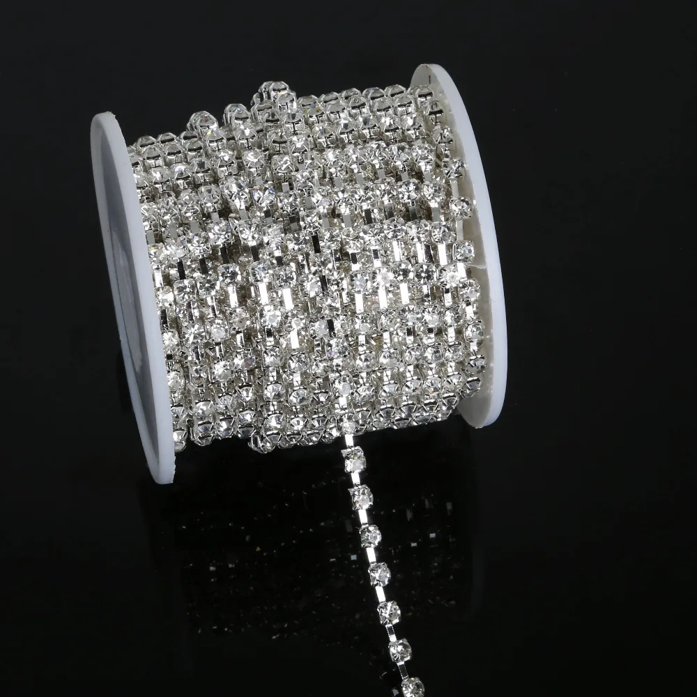 

10Yards Clear Crystal Intensive Sliver Base New Style Beauty Accessory Sew On Rhinestone Chain