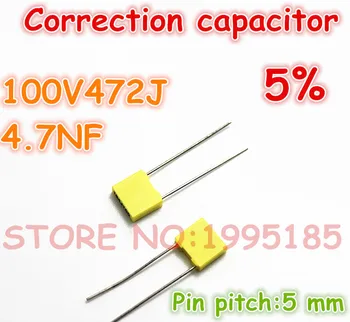 

10pcs/lot correction Capacitor 472J 100V472J 4.7NF 5% Metallized polyester film capacitor Pin pitch 5 mm