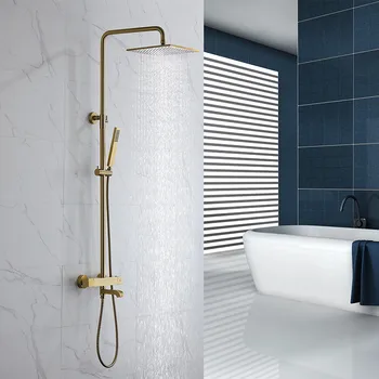 Best Bath Shower Faucet Set Gold Brass Shower Mixer Tap Hot & Cold Wall Mounted Thermostatic Shower Faucet Set With Handheld Shower