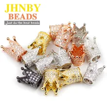 Jhnby 4 pçs coroa de cobre espaçador contas 12*8mm micro pavimentar branco zircão encantos ouro contas soltas jóias pulseira fazendo diy descobertas