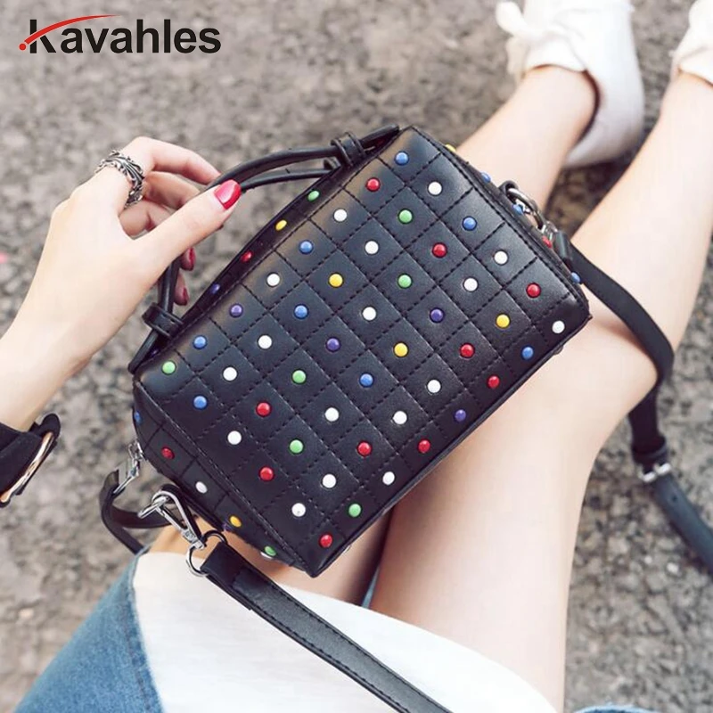 Diamonds Handbags High Quality Small Tote Boston Rivet Bags PU Leather Women Shoulder Bag Top-handle sac a main 2019 New LW-138 | Багаж и