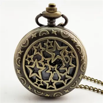 

Star Carved Steampunk Pocket Watch Vintage Antique Round Dial Quartz Watch Chain Necklace Pendant Clock for Men Women Classic
