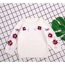 Белый свитер с вышивкой для девочек; весенние свитера с длинными рукавами для маленьких девочек; детская одежда; осенне-зимняя верхняя одежда для девочек