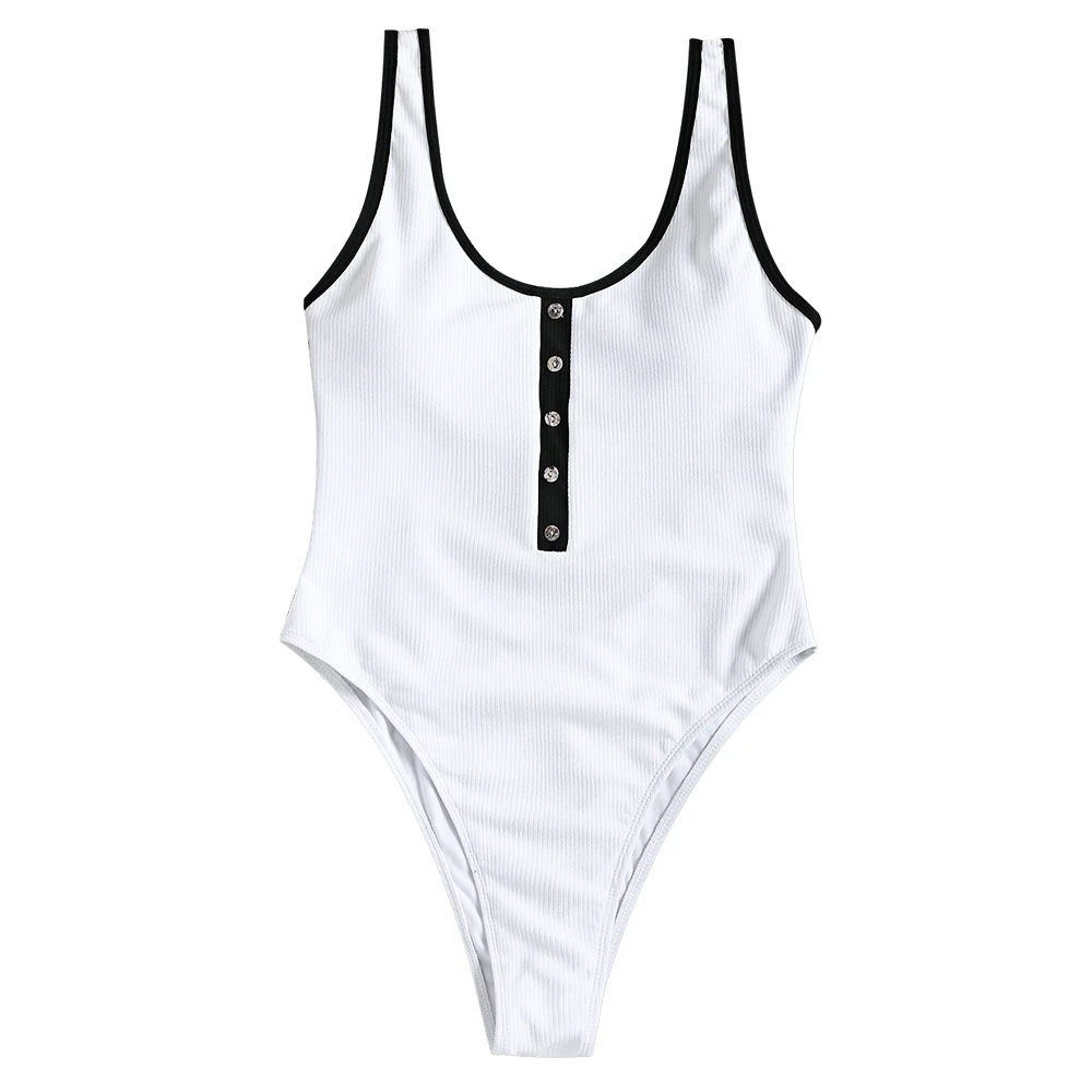 2018 One Piece Swimsuit Ribbed High Leg Bodysuits Swimwear Women