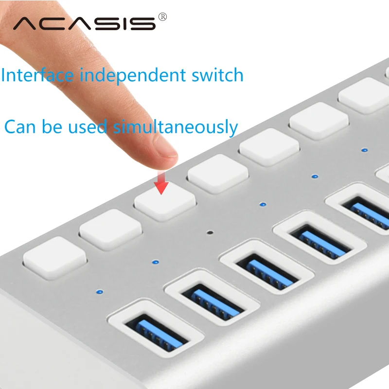 Acasis usb-хаб 3,0 10 портов супер скорость 5 Гбит/с Портативный USB 3,0 концентратор разветвитель с внешним адаптером питания ПК для аксессуаров