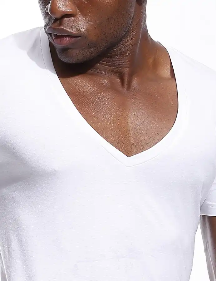 Deep V Neck T Shirt for Men Low Cut Vneck Wide Vee Tee Male Tshirt