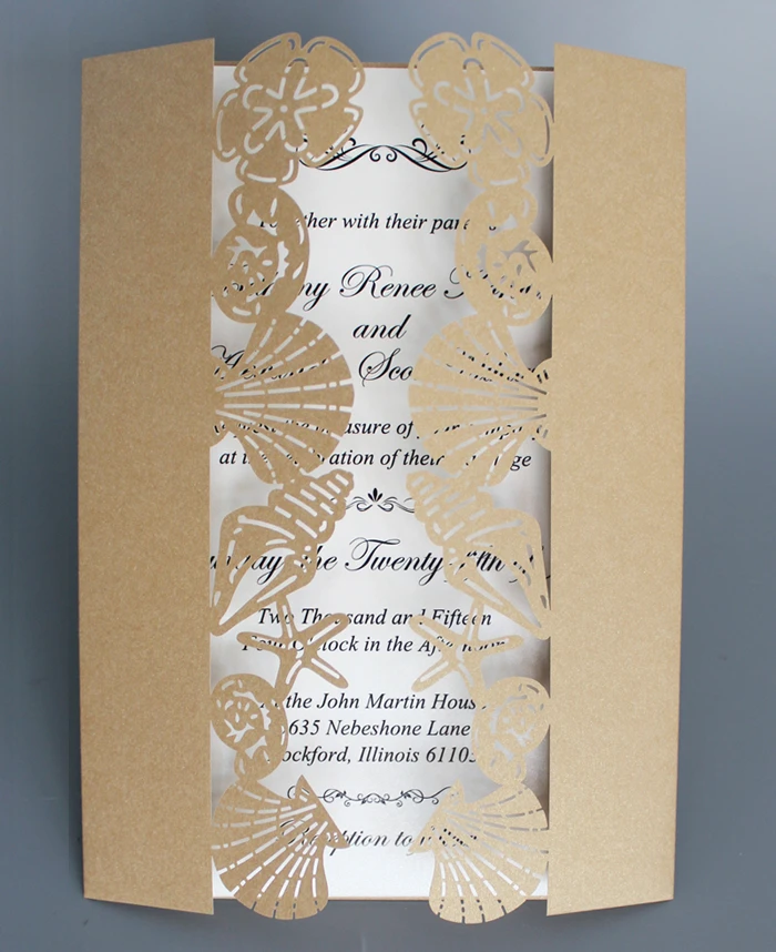 Invitation De Mariage De Plage Avec Coquille D Etoile De Mer Invitation D Anniversaire En Or Invitation De Bord De Mer Ensemble De 50 Aliexpress