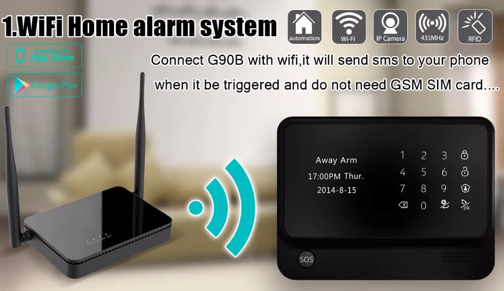 Fuers G90B сигнализации дома Системы s сенсорный приложение GSM сигнализация Системы 2 г Встроенная антенна проводной охранной сигнализации