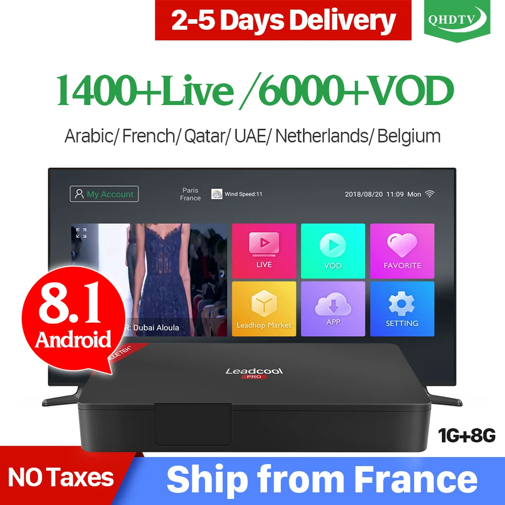 Leadcool Pro Android 8.1 TV Box IPTV 1 Year QHDTV IPTV Subscription IPTV France Arabic Belgium Morocco Holland Europe IP TV     