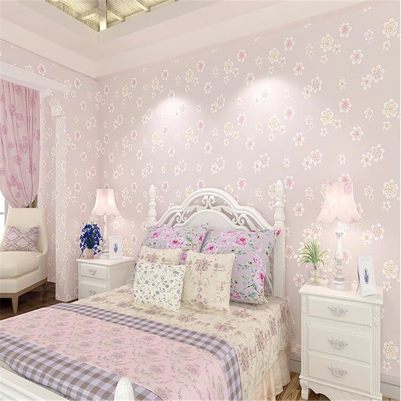 beibehang Fashion Girl Pink Pastoral Flowers 3D Non woven 3d Wallpaper