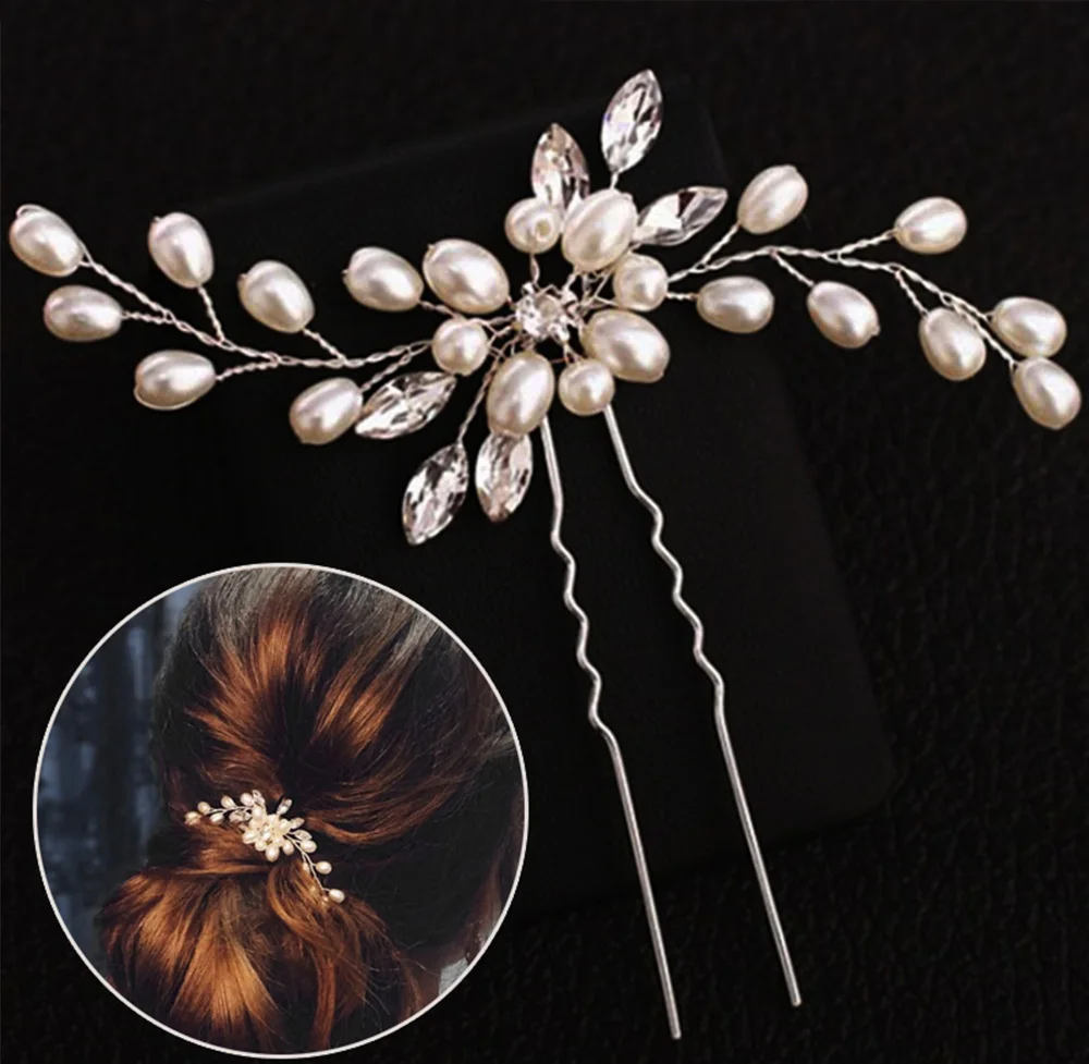 

Hair Accessories Silver Bridal Veil Pearl Hairpins For Girls Women Wedding Party Barrettes Bridesmaid Crystal Flower Hair Clips