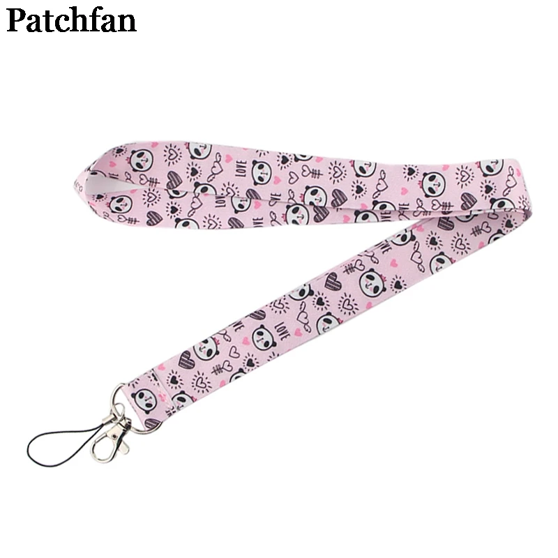 

Patchfan Panda Cartoon vintage art cool men lanyards keys in mobile phone straps necklace card holders webbing ribbons A2200