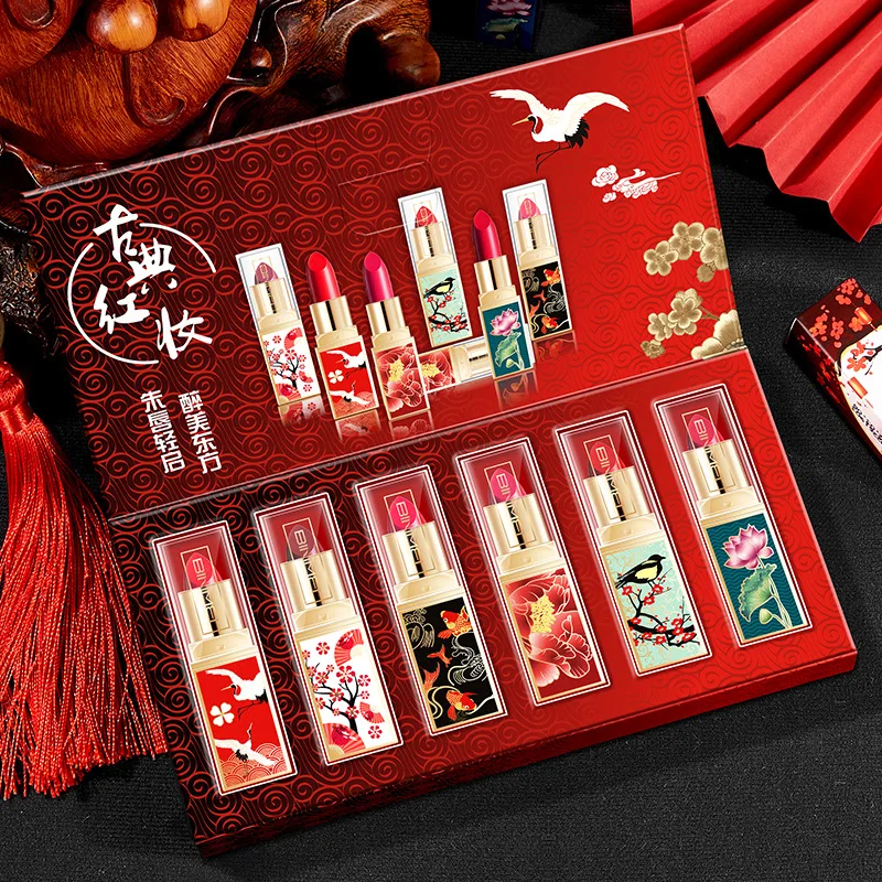 6pcs/lot Chinese Style Lipstick Kit Velvet Matte Lipstick Rouge A Levres Waterproof Moisturizing Lip stick Batom Pintalabios Set