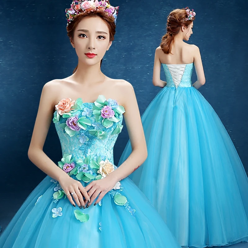 

Sweet vestido debutante Ball Gown Organza Quinceanera Dress O-neck Long 3D Flowers Sweet 16 Dress Vestidos De 15 Anos
