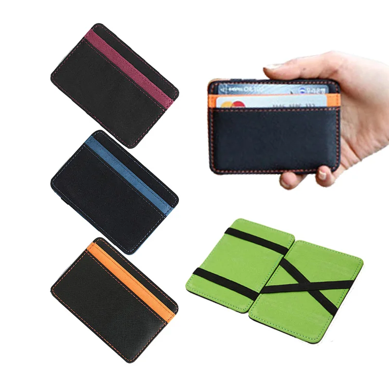 New Brand Men s Leather Magic Wallet Money Clips Thin Clutch Bus Card Bag For Women