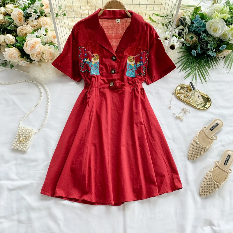 Korobov/ новое летнее платье в фольклорном стиле Корейская рубашка платье тонкая линия Boho vestidos Femme 78474