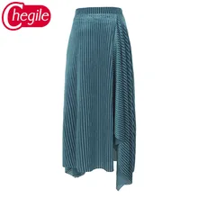 Новое поступление, летняя Осенняя Женская юбка, модная полосатая зеленая/синяя удлиненная юбка средней длины