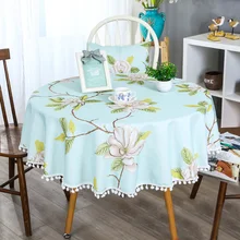 Korea Pastoral Renda Taplak Meja Bulat Tahan Air Cover Meja Bunga Cetak Rumbai Kopi Taplak Meja untuk Meja Taman Dekorasi(China)