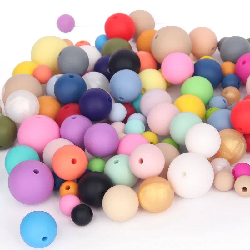 Fkisbox 100PC Silicone Baby Teether Bead Round 12mm Silicone Chewing Perles  Loose Beads Silicon Teething Beads Bpa Free