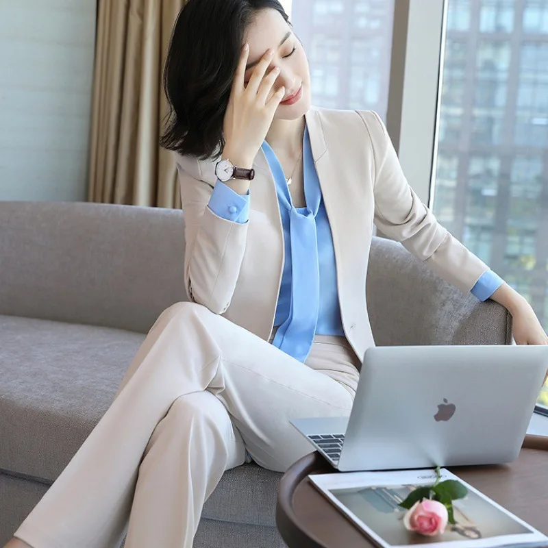 New women work wear Women's  business dress knee long-sleeved coat+dress+shirt 3 pcs / set  drop shipping