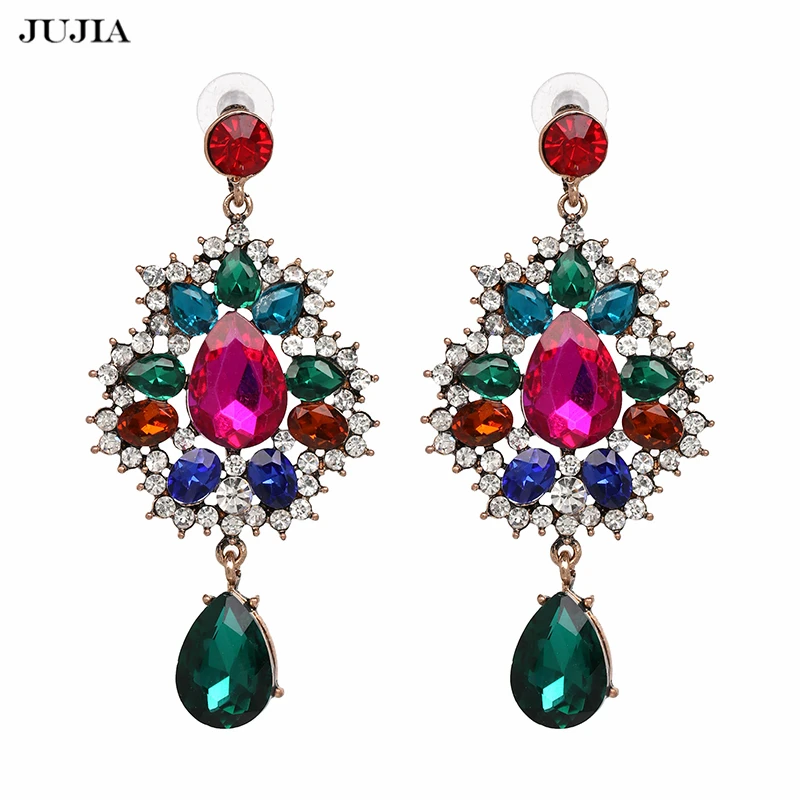 

JUJIA Hot Sale Long Pendant Vintage Statement Earrings Jewelry Special Design Crystal Drop Earrings Party