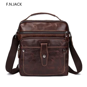 

F.N.JACK Men's Slung Shoulder Bag Oil Wax Leather Retro Square Handbag Genuine Leather Business Bags Messenger Bag for Men 2019