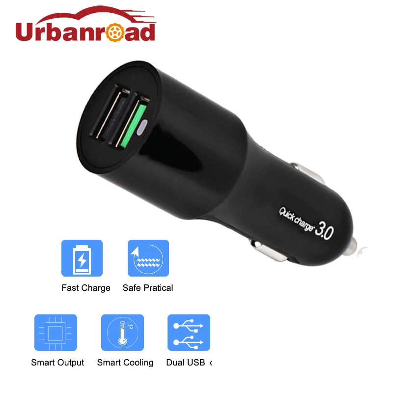 Urbanroad Universal Car Charger For Mobile Phone USB 2 Port Car USB Charger Quick Charge 3.0 For