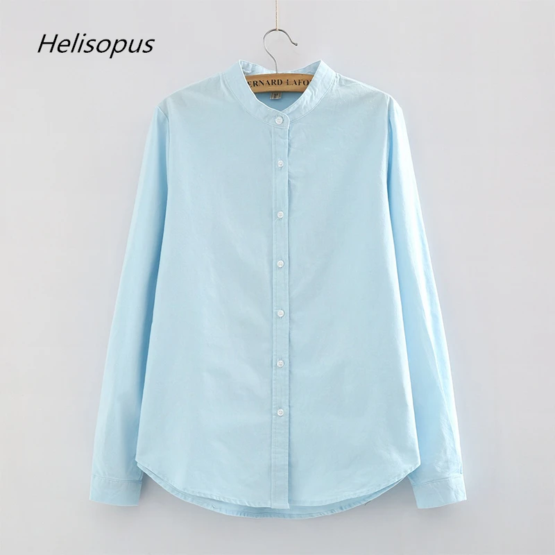 Helisopus Cotton Linen Women's Shirt Casual Solid Color