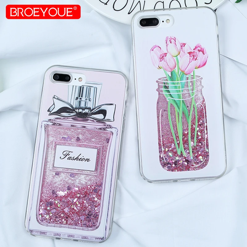 

BROEYOUR Soft Tranaparent Liquid Phone Case For iPhone 8 Plus 7 Plus Quicksand Cover For iPhone X SE 5 6 5S 6S Bling Back Cover