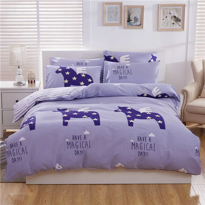 

100% Cotton Cartoon Purple Light blue Single Twin Full Queen King Size Home Textiles Beddingclothes Duvet/quilt Cover
