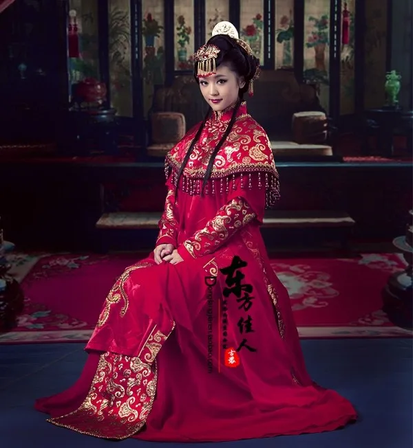 

Taoyao Chinese Bride Red Costume Peach Beauty Women Dress Hanfu Costume