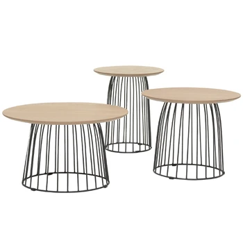 

Nordic wrought iron coffee table round solid wood modern minimalist small sofa side creative tea table