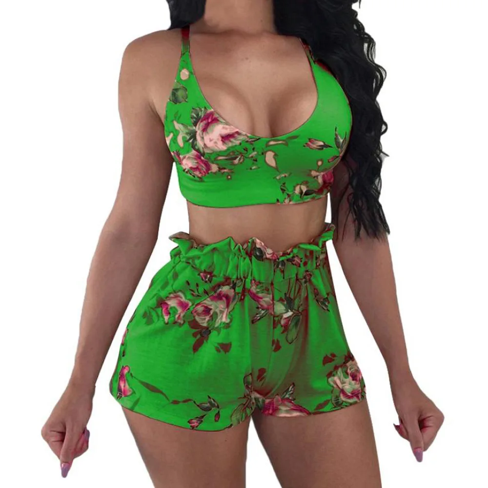 

Sexy Women Bikinis Two Piece Suit Floral Bodycon Crop Top Pants Set Swimwear Beachwear Bathing Suit Plus Size Swimsuit