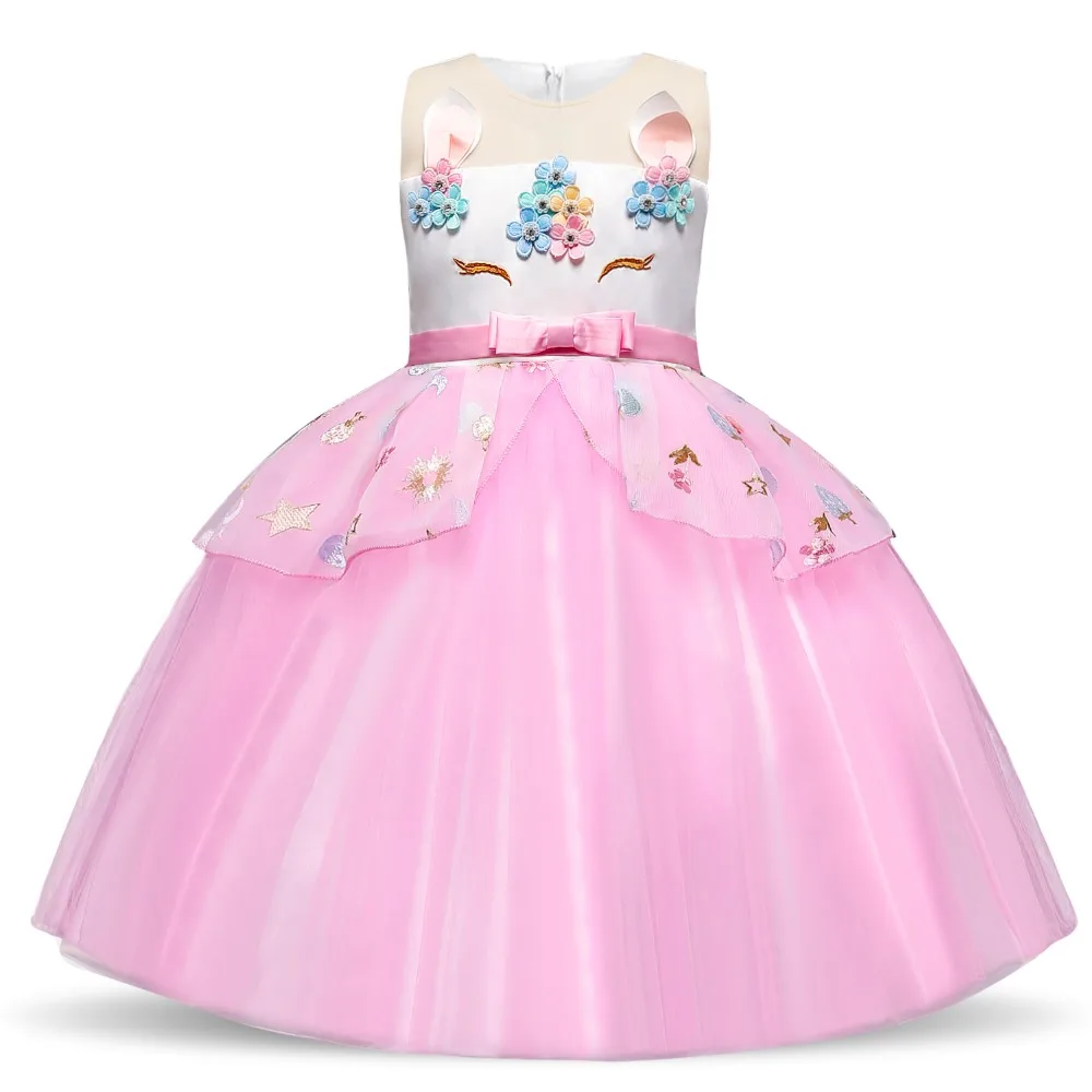 Детские платья для девочек, вечерние платья с единорогом, элегантный костюм принцессы Эльзы, длинное летнее платье для девочек на выпускной, fantasia infantil vestido, размеры от 4 до 10 лет