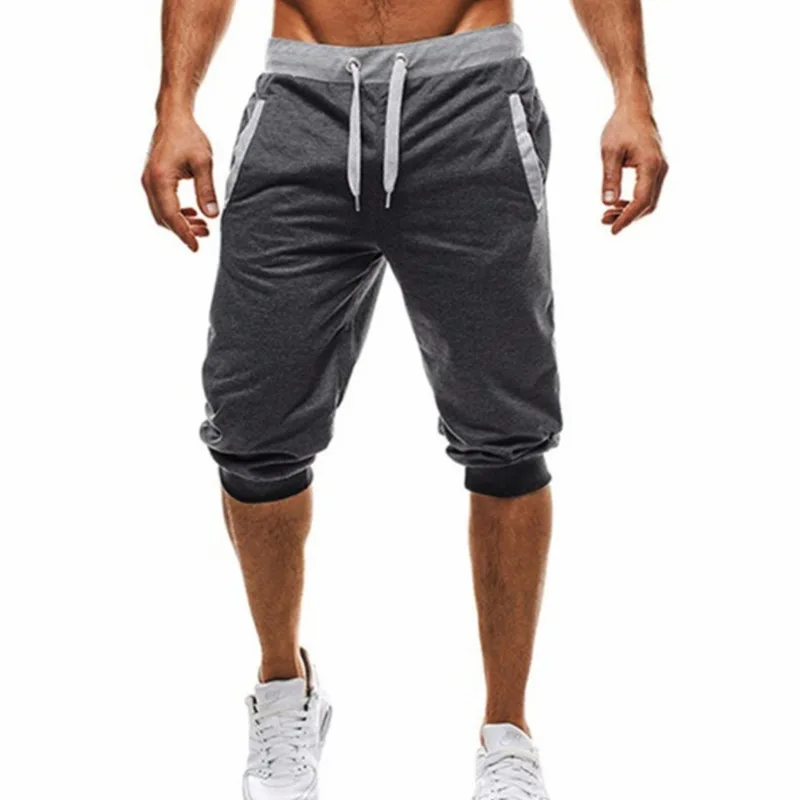 Летние мужские шорты до колена для отдыха, Цветные Лоскутные шорты для бега, спортивные брюки, мужские шорты-бермуды, roupa masculina - Цвет: Темно-серый
