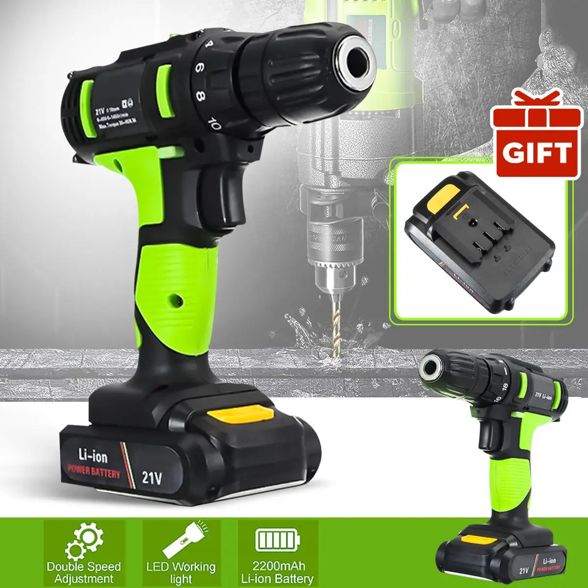 

21V Mini Electric Hammer Rechargeable Wireless Electric Drill Bit Multifunctional Electric Screwdriver Torque drill +2 Batteries