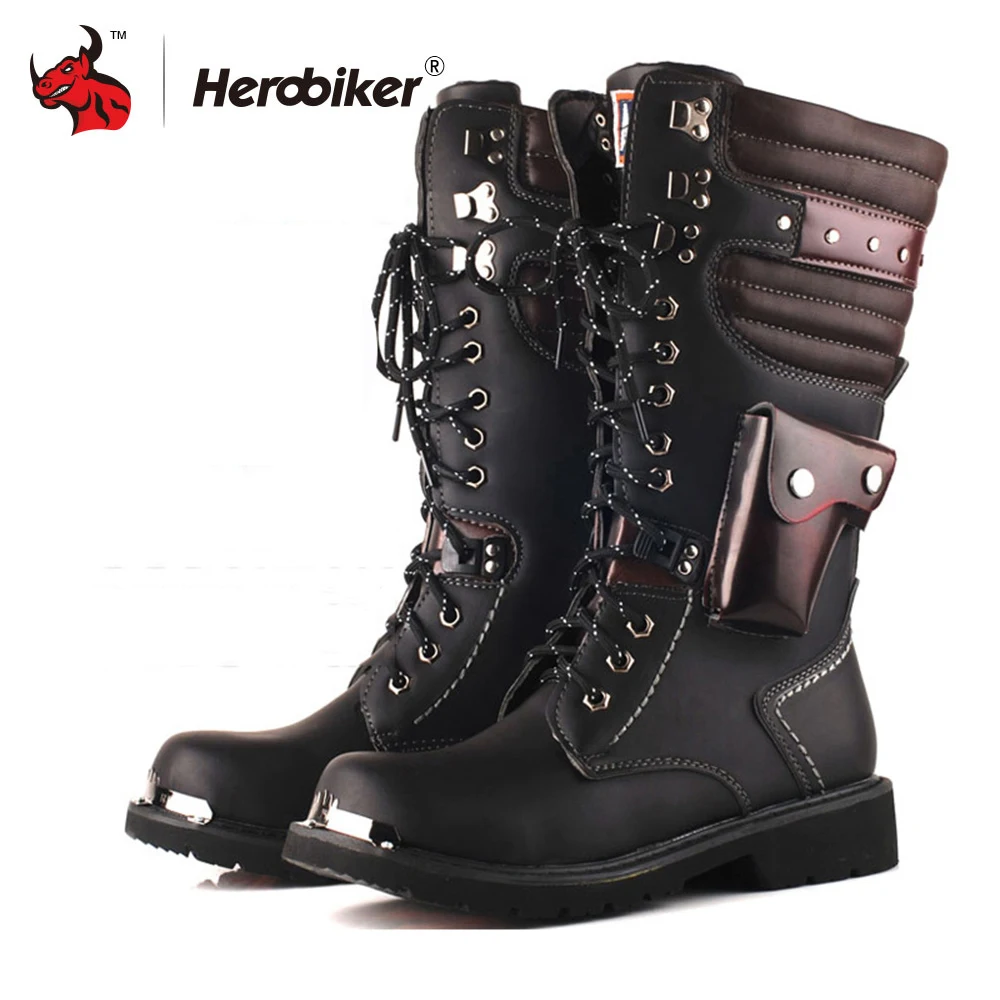 

HEROBIKER Motorcycle Boots Men Motocross Boots Moto OT Retro Artificial Leather Punk Martin Motocicleta Botas Protective Gears