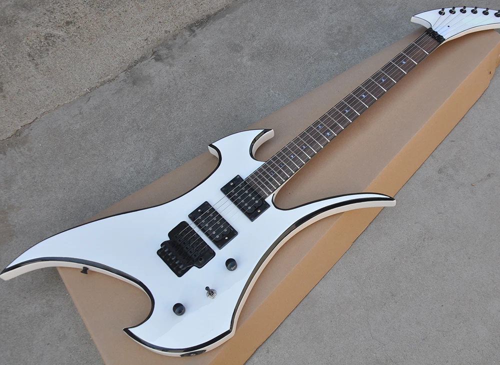 

White Unusual Shanped Electric Guitar with Rosewood Fingerboard,Tremolo System,offering customized services