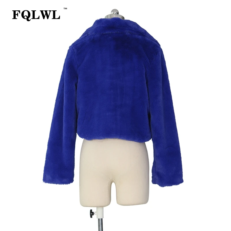 FQLWL Fluffy Faux Fur Coats Women Solid Furry Teddy Turn Down Collar Cropped Jacket Fur Female Overcoat Winter Warm Outerwear