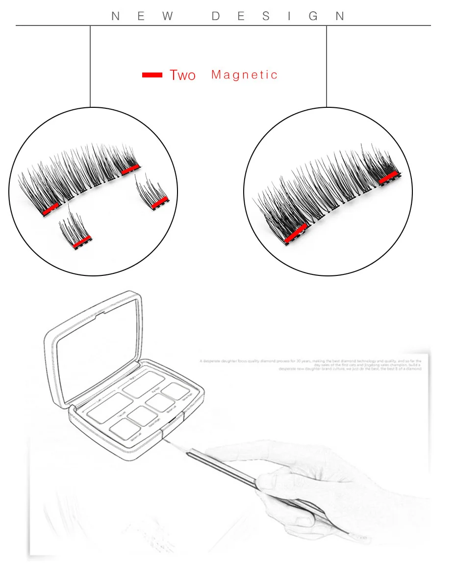 Genailish, 6D Магнитная Eyeashes с 2 магнит 6 шт./пара полный магнитная полоска ресницы с зеркалом и пинцет световой короб акриловые SCT06-1