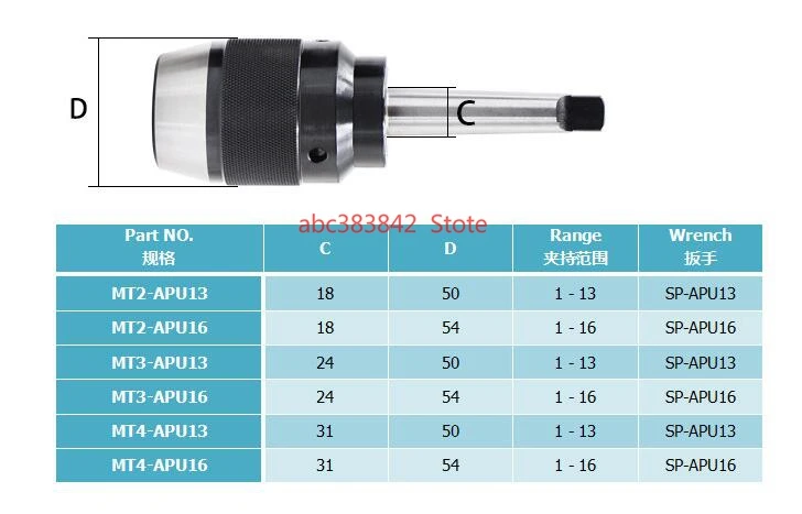 Диапазон зажима 1-13 мм плоский хвост MTA3 APU13/MT3 APU16 конус БЕСКЛЮЧЕВОЙ патрон для дрели self-tight для станков и портативных инструментов
