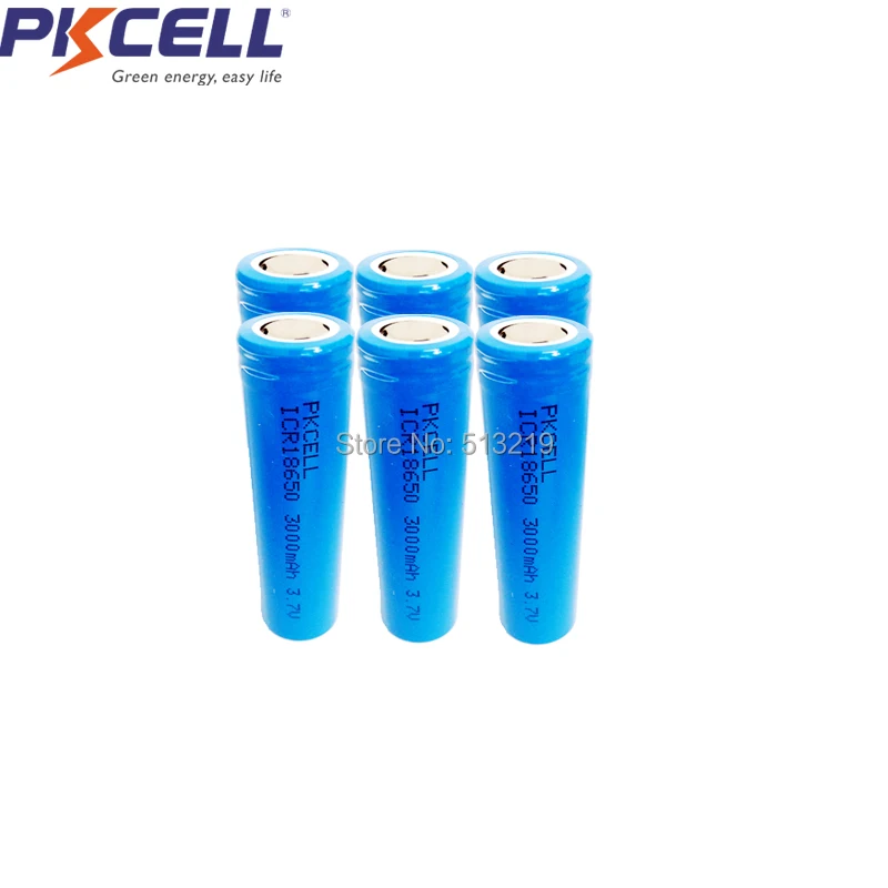 

6PCS PKCELL Li-ion 18650 3000mah battery ICR18650 3.7V rechargeable battery lithium li-ion rechargeable Flashlight batteries
