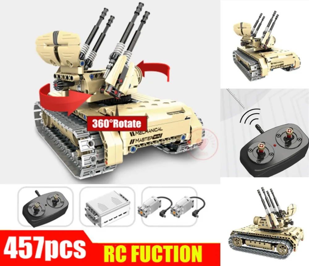 

Remote Control Self-propelled Anti-aircraft Gun Tank 360 Rotate fit technic Military RC car Building Block Bricks Toy