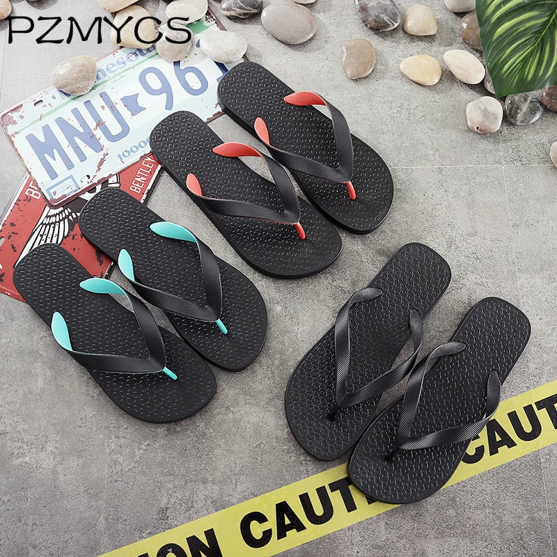 PZMYCS Rubber Flip Flops Men's Beach Flat Sandals Open Toe Flip Flops