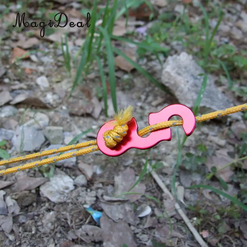

MagiDeal 10Pcs Outdoor Camping Aluminum Alloy Cord Guyline Runners Red Tent Rope Tensioners Accessory for Hiking Picnics Awnings