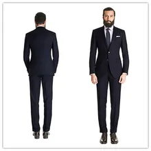 Новое поступление Летний стиль шерсть Классический Midnight темно-2 шт. две кнопки с Нотч Мужские костюмы и пиджаки